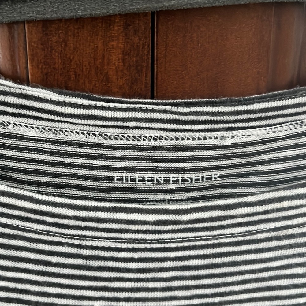 Organic linen, blue, and white striped tunic top